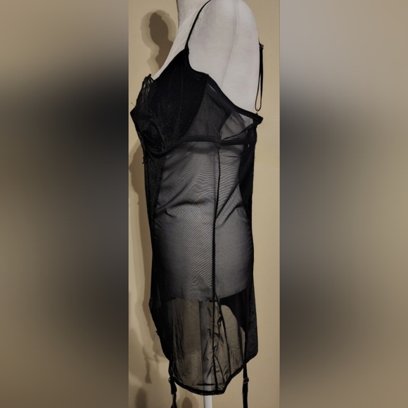 Dreamgirl Black Lace/Sheer Mesh/Velvet Chemise/Babydoll/Bustier/LingerieSize XL - Picture 4 of 9